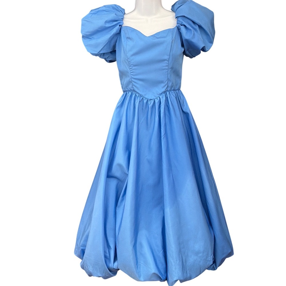 Vintage Princesscore Prom Dress Storybook 80s Glamour Whimsical Bubble Hem Blue